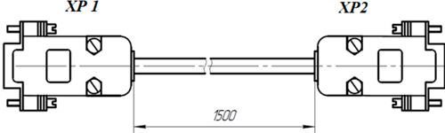 Рис.1. Габаритный чертеж кабеля NOM, где ХР1, ХР2 – вилка DB – 9М з корпусом DР – 9С SHYARO CHI ENTERPRISE.