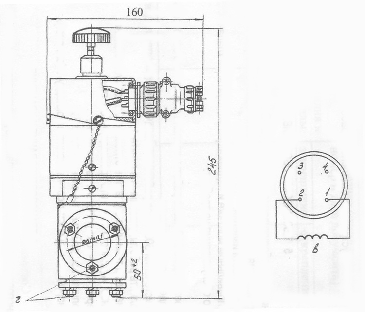 Габаритные и присоединительные размеры клапана долива РКЖ-30-24В