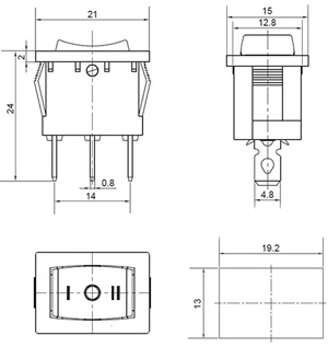 Рис.2. Схема габаритных размеров KCD1-2-103 переключателя